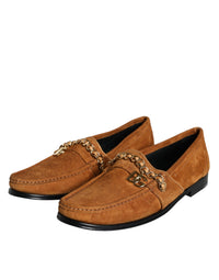 Dolce & Gabbana Dolce & Gabbana Brown Velvet Leather Logo Mocassin Slip On Men's Shoes