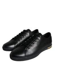 Dolce & Gabbana Black Gold Leather Classic Sneakers Women's Shoes