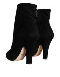 Dolce & Gabbana Black Suede Leather Mid Calf Boots Women's Shoes