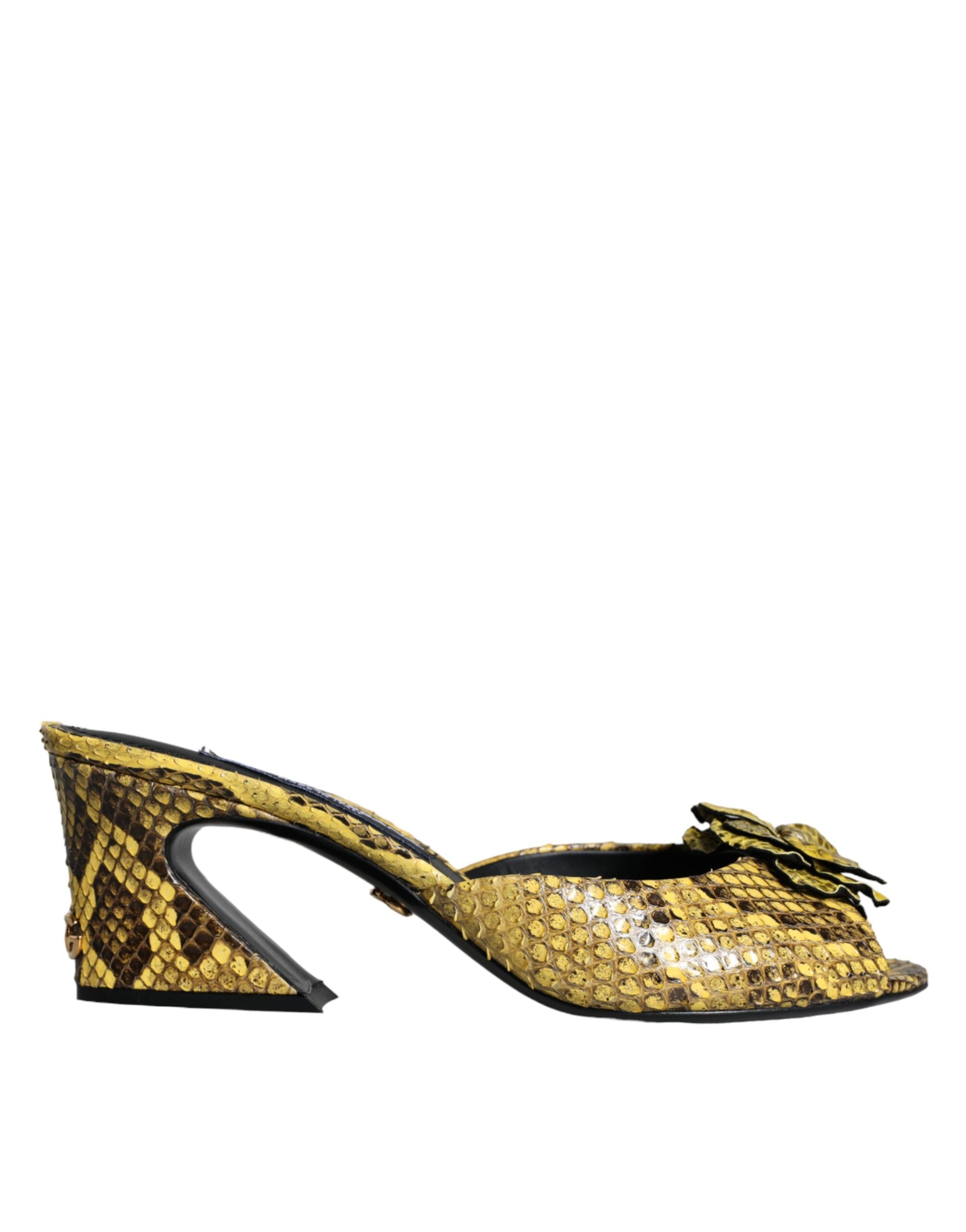 Dolce & Gabbana Yellow Leather Block Heels Slides Women's Shoes