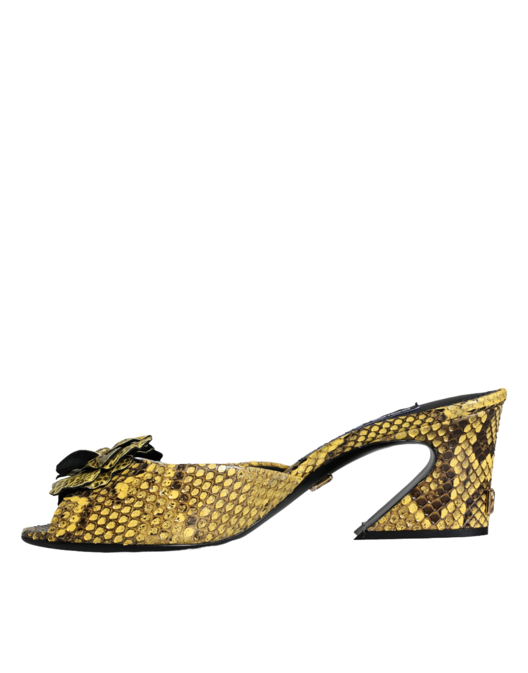Dolce & Gabbana Yellow Leather Block Heels Slides Women's Shoes