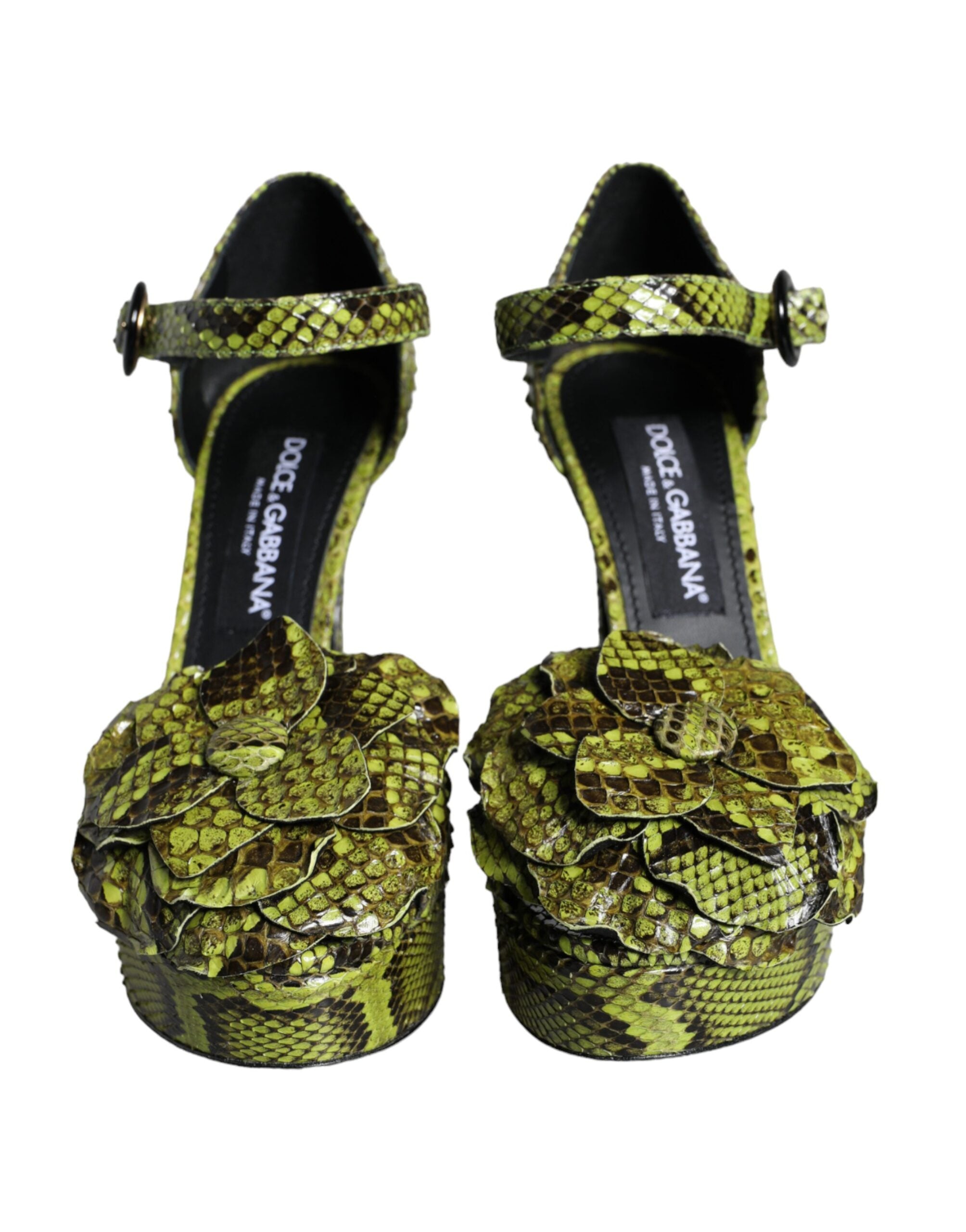 Dolce & Gabbana Green Exotic Leather Ankle Strap Heels Sandals Women's Shoes