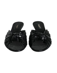 Dolce & Gabbana Black Leather Heels Slides Sandals Women's Shoes