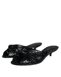 Dolce & Gabbana Black Leather Heels Slides Sandals Women's Shoes
