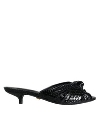 Dolce & Gabbana Black Leather Heels Slides Sandals Women's Shoes