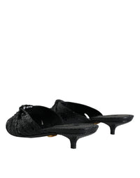 Dolce & Gabbana Black Leather Heels Slides Sandals Women's Shoes