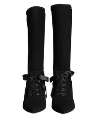 Dolce & Gabbana Black Stiletto Heels Mid Calf Boots Women's Shoes