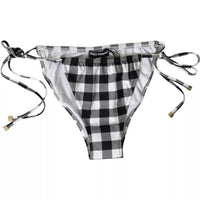 Dolce & Gabbana Black White Check Swimwear Beachwear Bottom Women's Bikini