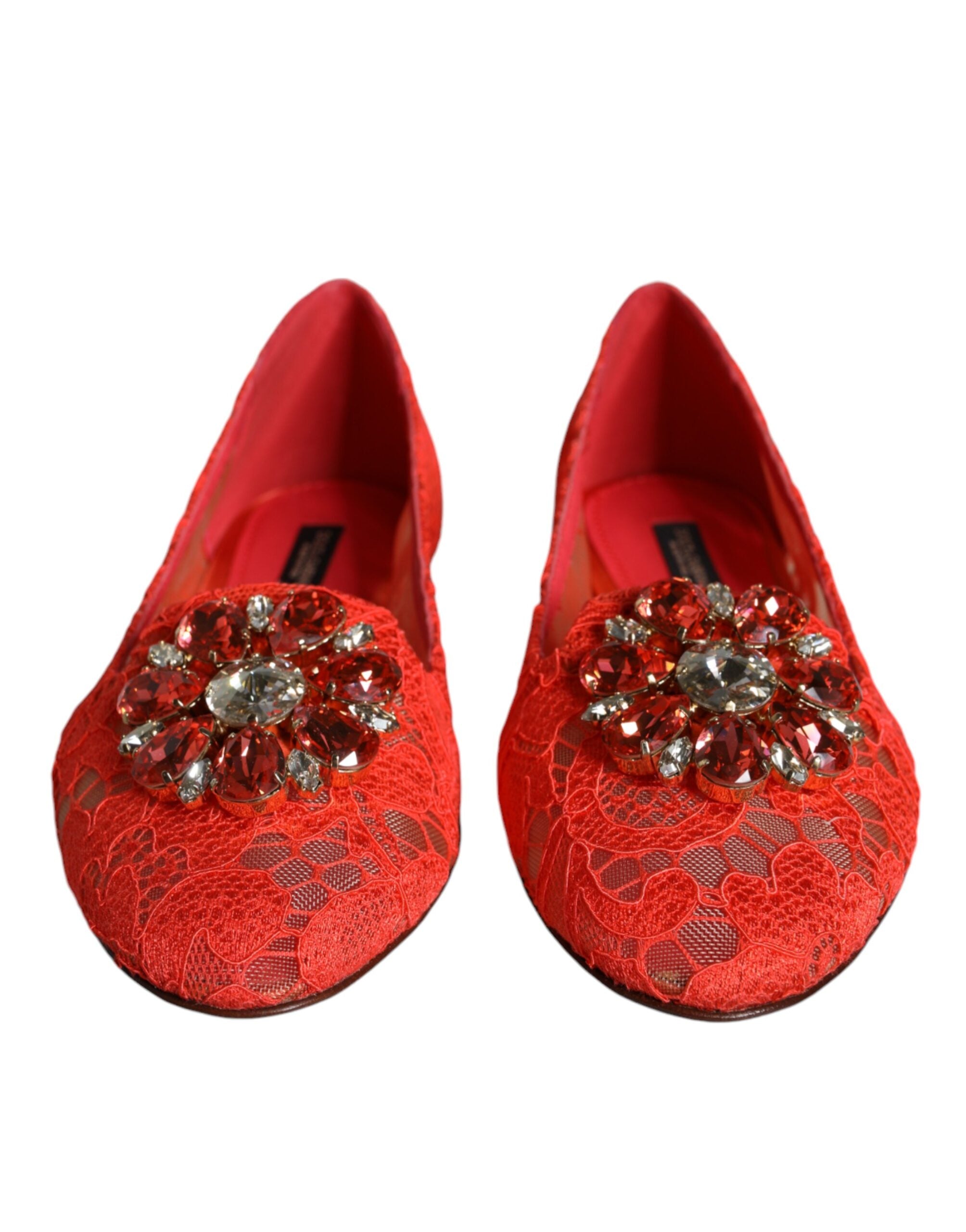 Dolce & Gabbana Dolce & Gabbana Coral Lace Crystal Ballet Flats Loafers Women's Shoes
