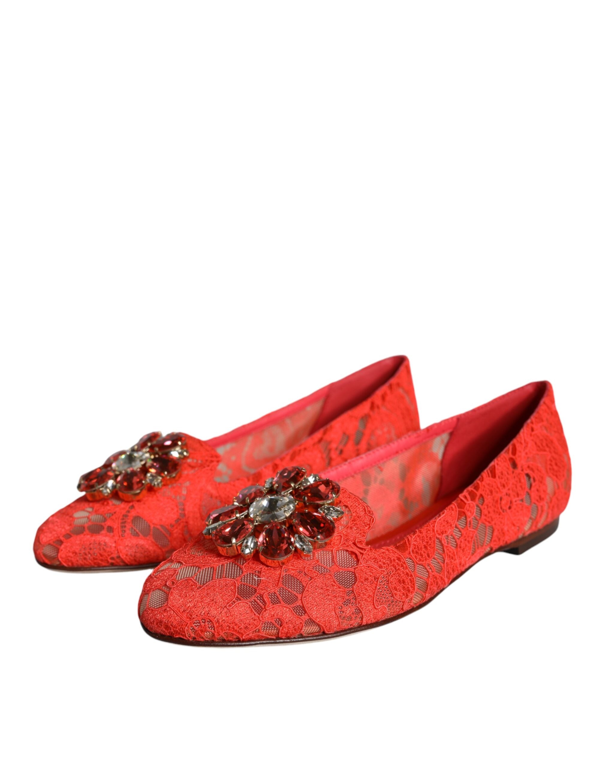 Dolce & Gabbana Dolce & Gabbana Coral Lace Crystal Ballet Flats Loafers Women's Shoes