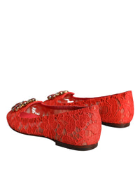 Dolce & Gabbana Dolce & Gabbana Coral Lace Crystal Ballet Flats Loafers Women's Shoes