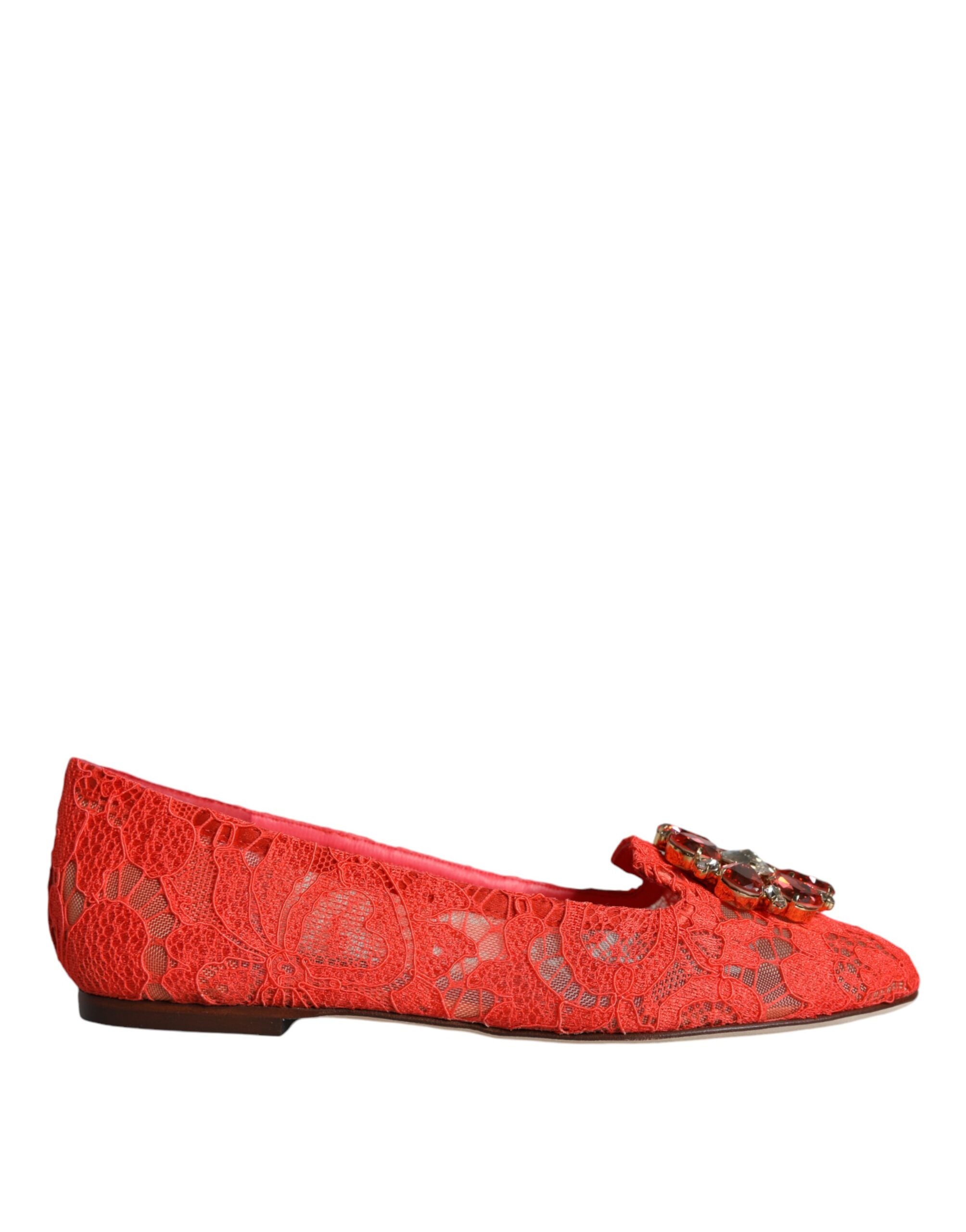 Dolce & Gabbana Dolce & Gabbana Coral Lace Crystal Ballet Flats Loafers Women's Shoes
