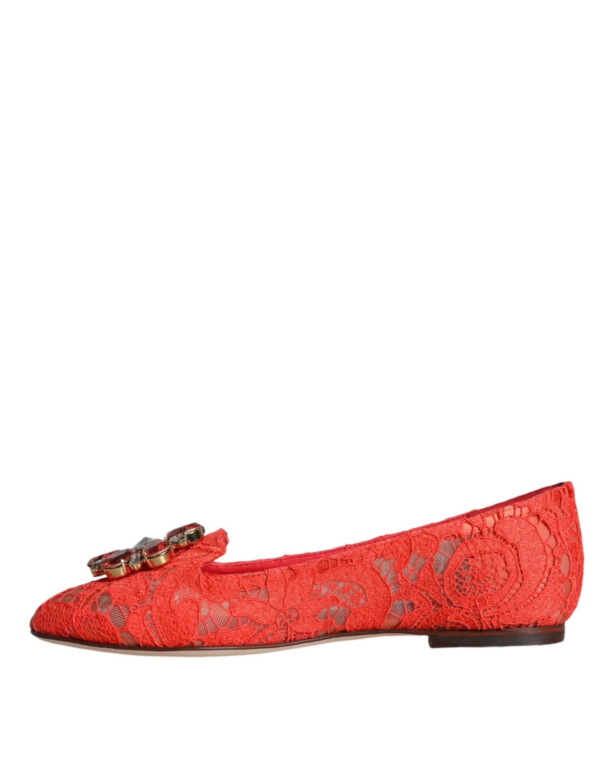 Dolce & Gabbana Dolce & Gabbana Coral Lace Crystal Ballet Flats Loafers Women's Shoes