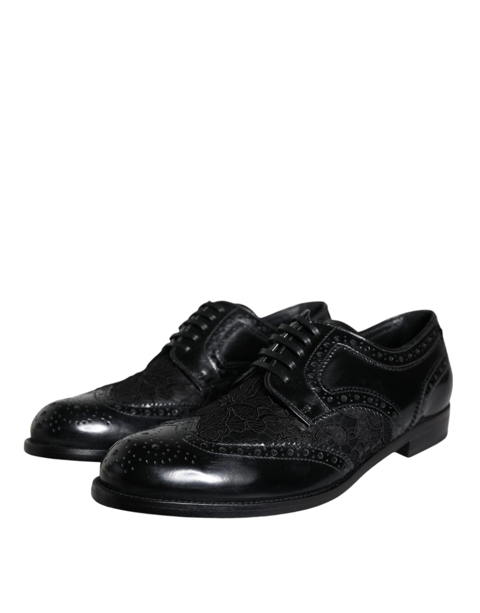 Dolce & Gabbana Dolce & Gabbana Black Leather Floral Lace Dress Formal Women's Shoes