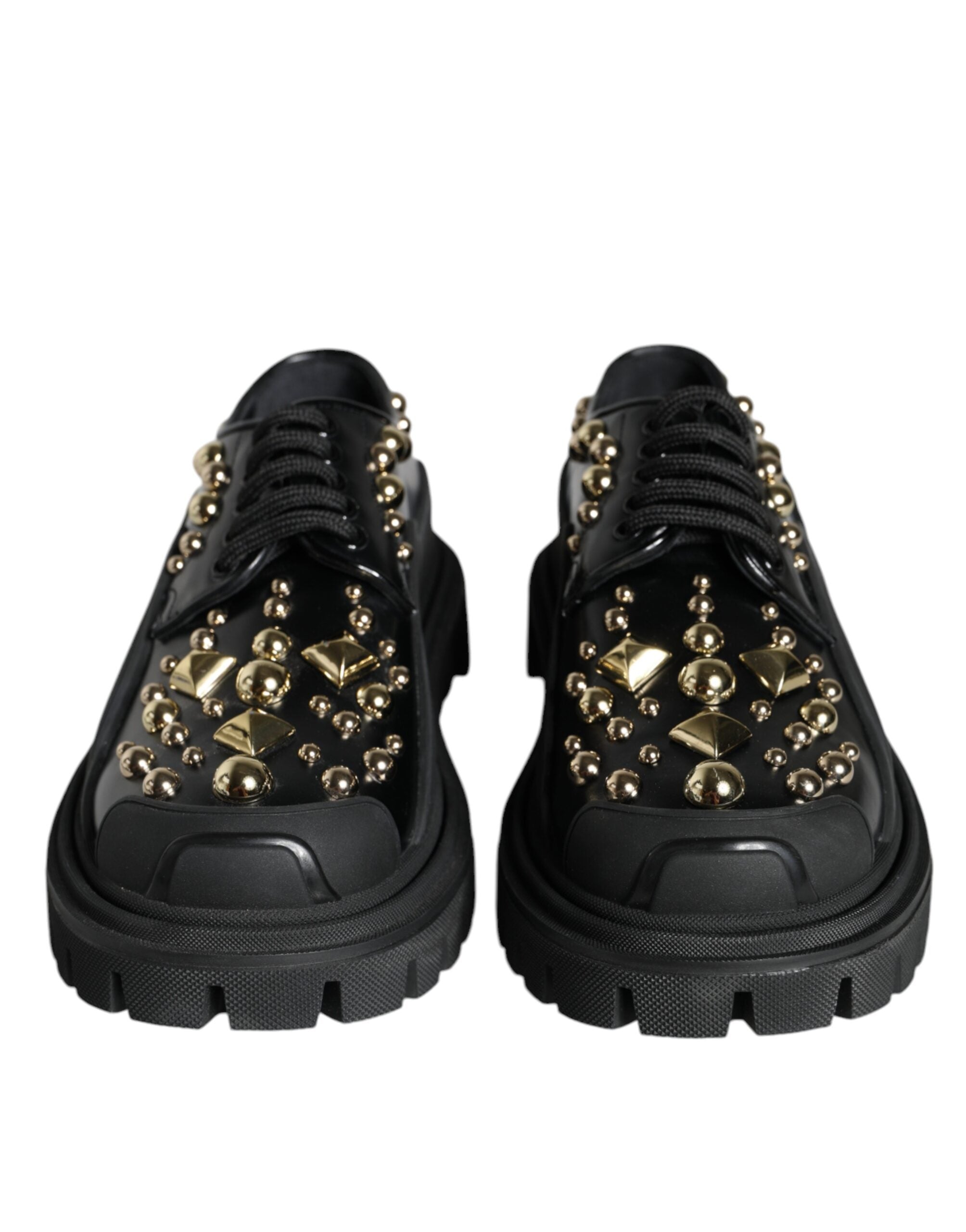 Dolce & Gabbana Dolce & Gabbana Black Leather Trekking Derby Embellished  Shoes