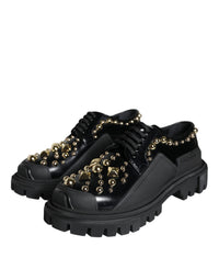 Dolce & Gabbana Dolce & Gabbana Black Leather Trekking Derby Embellished  Shoes