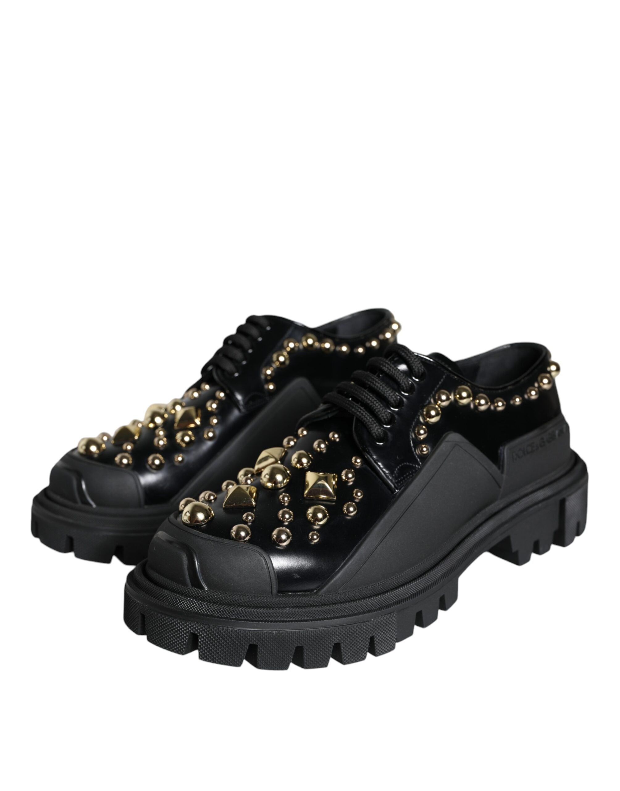 Dolce & Gabbana Dolce & Gabbana Black Leather Trekking Derby Embellished  Shoes