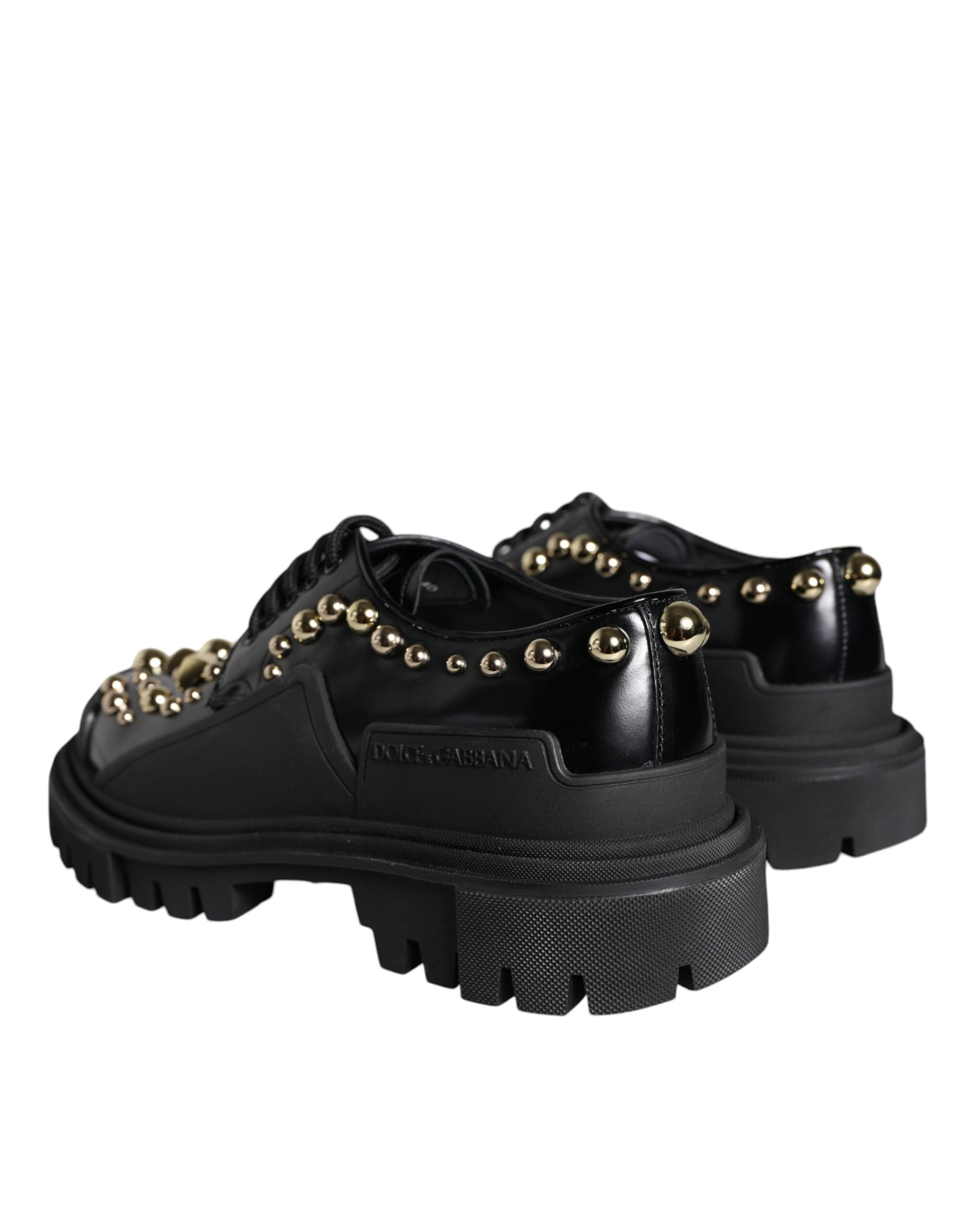Dolce & Gabbana Dolce & Gabbana Black Leather Trekking Derby Embellished  Shoes