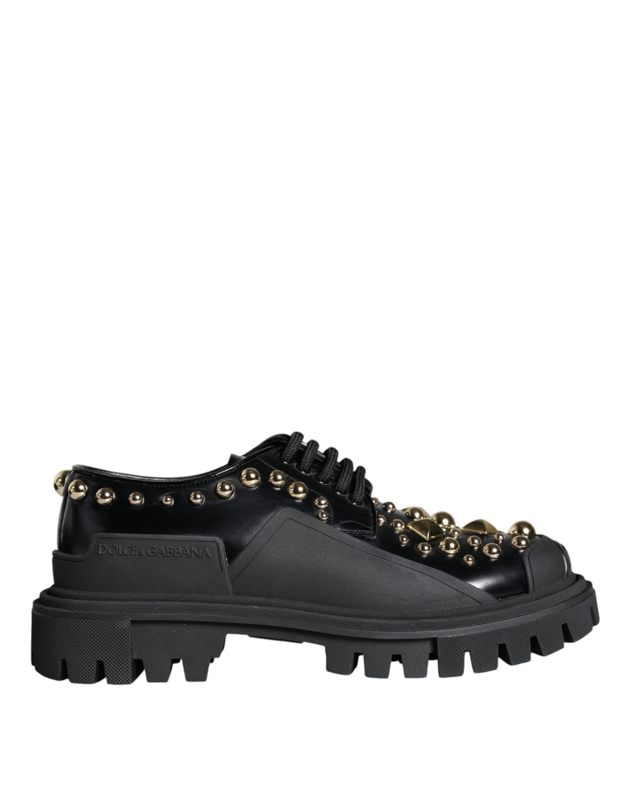 Dolce & Gabbana Dolce & Gabbana Black Leather Trekking Derby Embellished  Shoes
