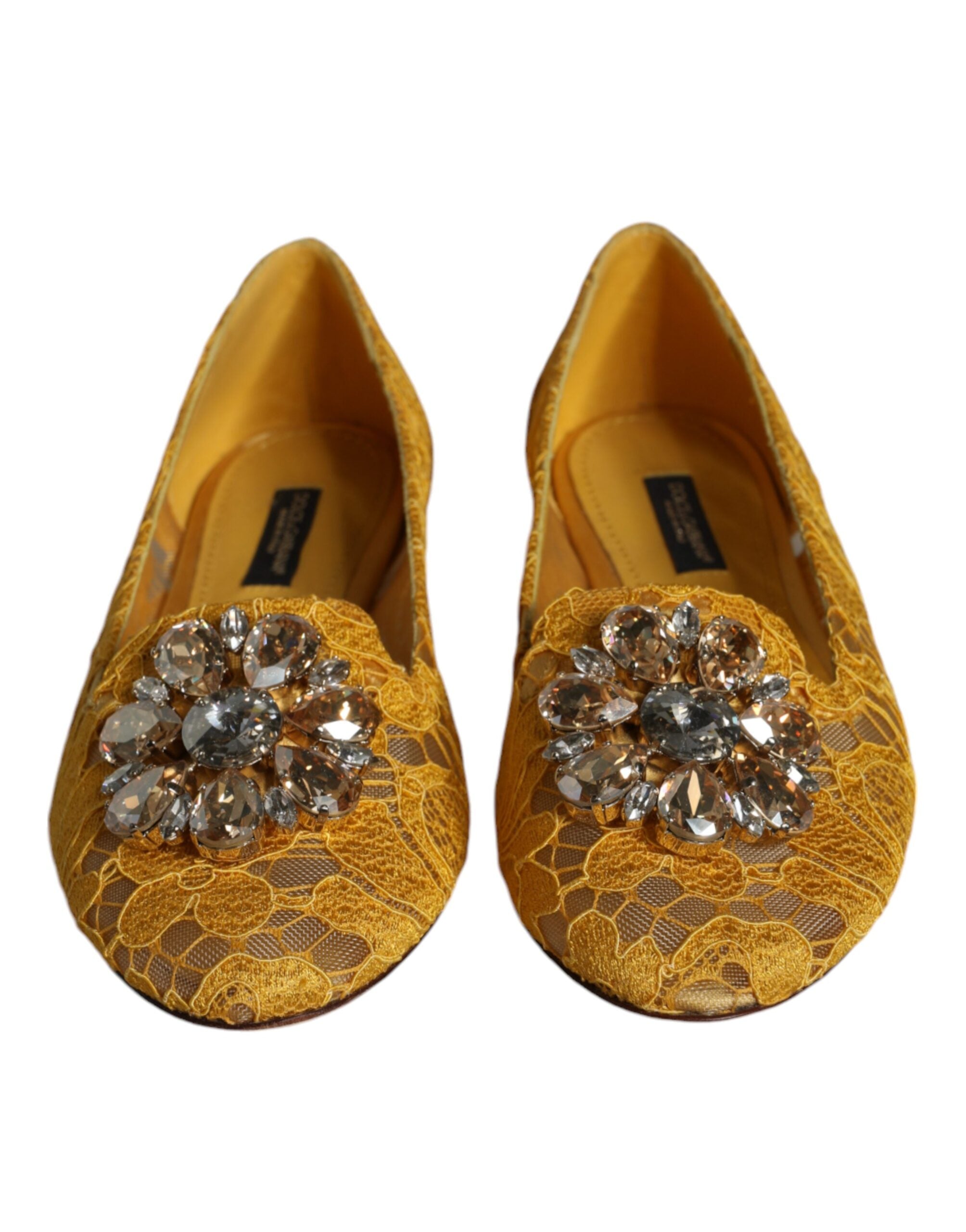 Dolce & Gabbana Dolce & Gabbana Mustard Lace Crystal Ballet Flats Loafer Women's Shoes