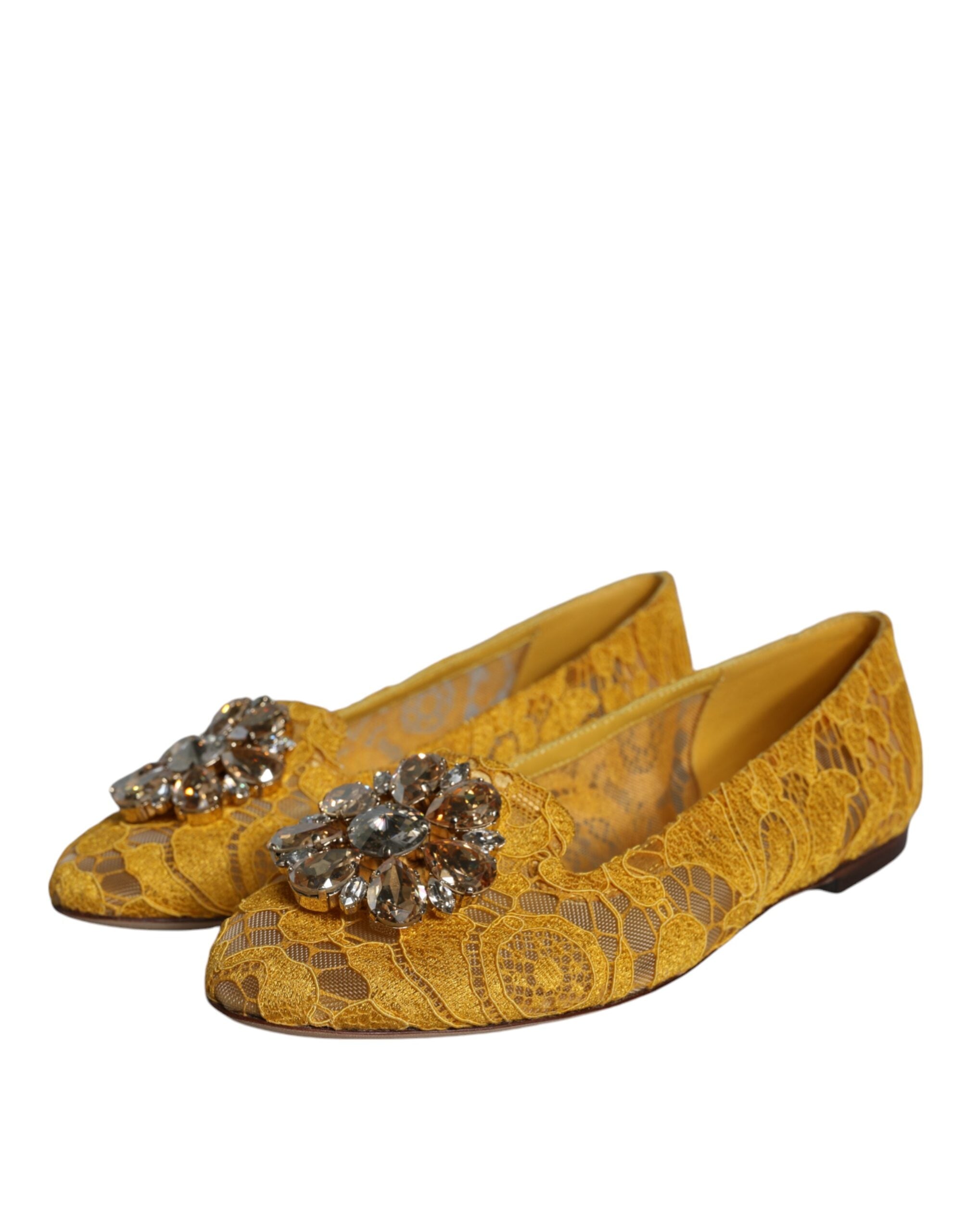 Dolce & Gabbana Dolce & Gabbana Mustard Lace Crystal Ballet Flats Loafer Women's Shoes