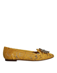 Dolce & Gabbana Dolce & Gabbana Mustard Lace Crystal Ballet Flats Loafer Women's Shoes