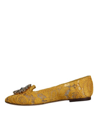 Dolce & Gabbana Dolce & Gabbana Mustard Lace Crystal Ballet Flats Loafer Women's Shoes