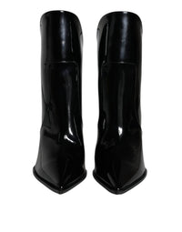 Dolce & Gabbana Black Patent Leather Pointed Ankle Boots Women's Shoes