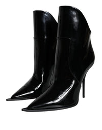 Dolce & Gabbana Black Patent Leather Pointed Ankle Boots Women's Shoes