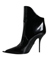 Dolce & Gabbana Black Patent Leather Pointed Ankle Boots Women's Shoes