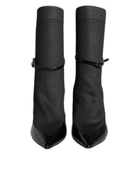 Dolce & Gabbana Black Leather Stilettos Booties Socks Women's Shoes