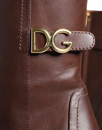 Dolce & Gabbana Brown Leather Heels Mid Calf Boots Women's Shoes