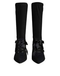 Dolce & Gabbana Black Stiletto Heels Mid Calf Boots Women's Shoes