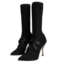 Dolce & Gabbana Black Stiletto Heels Mid Calf Boots Women's Shoes