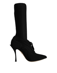 Dolce & Gabbana Black Stiletto Heels Mid Calf Boots Women's Shoes