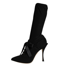 Dolce & Gabbana Black Stiletto Heels Mid Calf Boots Women's Shoes