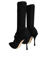 Dolce & Gabbana Black Stiletto Heels Mid Calf Boots Women's Shoes
