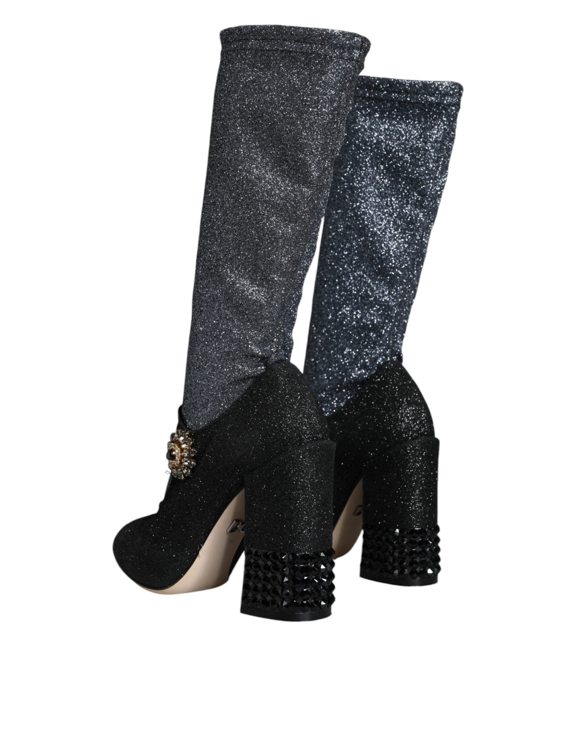 Dolce & Gabbana Black Crystal Mary Janes Booties Women's Shoes