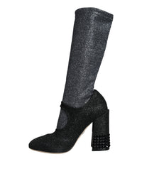Dolce & Gabbana Black Crystal Mary Janes Booties Women's Shoes