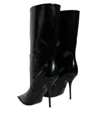 Dolce & Gabbana Black Patent Leather Mid Calf Boots Women's Shoes