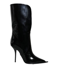 Dolce & Gabbana Black Patent Leather Mid Calf Boots Women's Shoes
