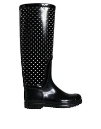 Dolce & Gabbana Black Polka Dot Rubber Knee High Boots Women's Shoes