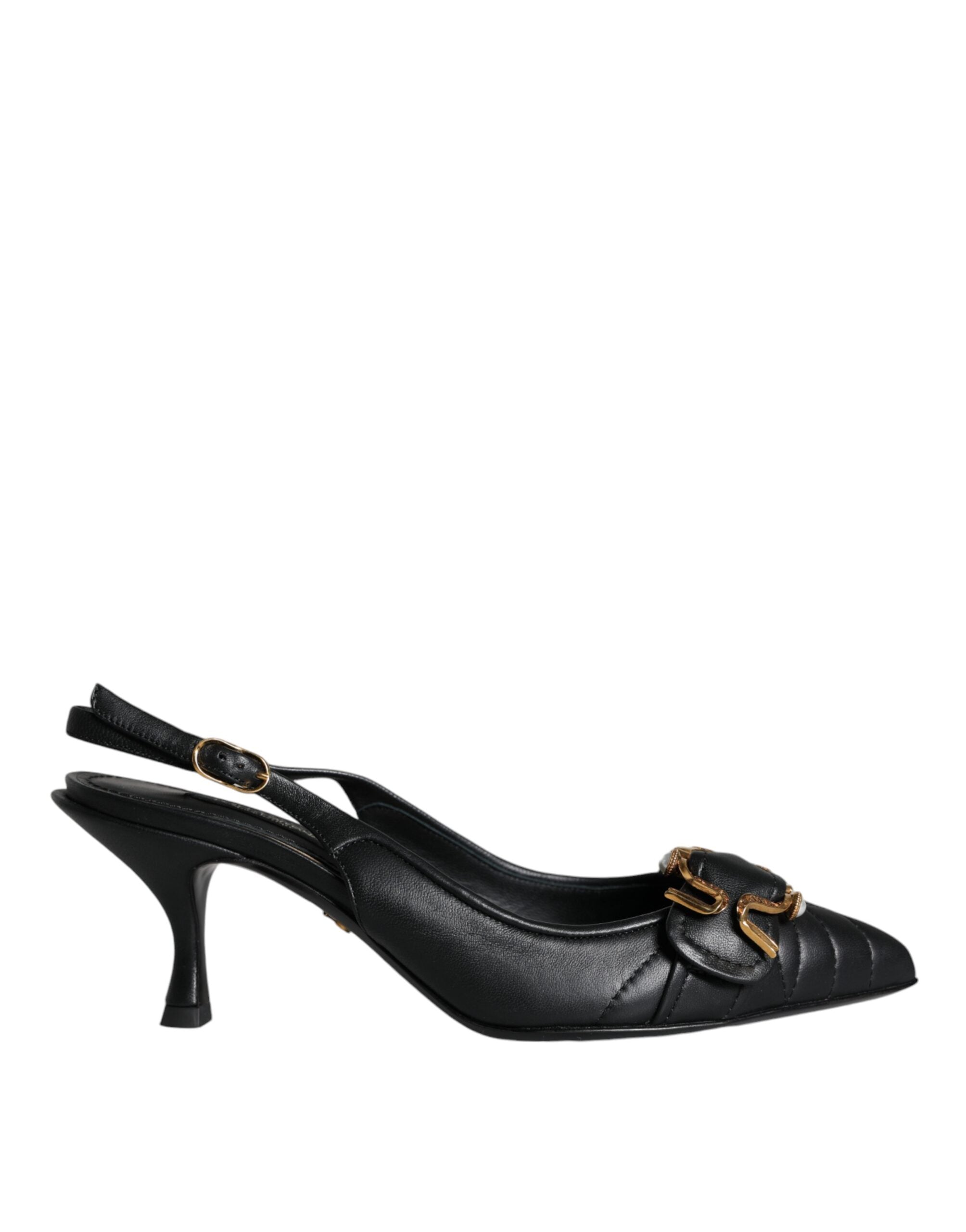 Dolce & Gabbana Black Devotion Leather Heels Slingback Women's Shoes (Pre-Owned)