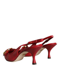 Dolce & Gabbana Red Devotion Leather Heels Slingback Women's Shoes