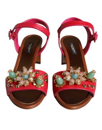 Dolce & Gabbana Fuchsia Leather Embellished Keira Sandals Women's Shoes
