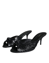 Dolce & Gabbana Black Leather Heels Slides Sandals Women's Shoes