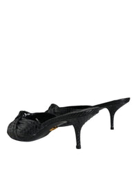 Dolce & Gabbana Black Leather Heels Slides Sandals Women's Shoes