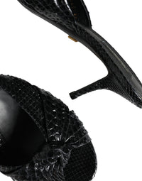 Dolce & Gabbana Black Leather Heels Slides Sandals Women's Shoes