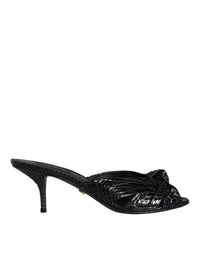 Dolce & Gabbana Black Leather Heels Slides Sandals Women's Shoes