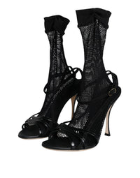 Dolce & Gabbana Black Mesh Stiletto Heels Sandals Women's Shoes